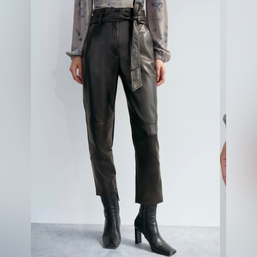 Artizia Wilfred High waisted Tied Pant black faux leather 12